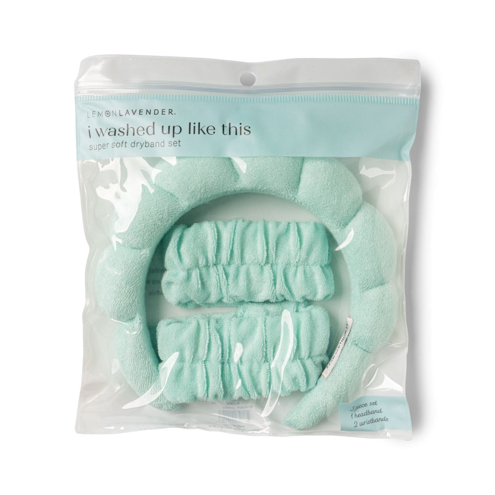 Turquoise 'super soft dryband set' in packaging with a Lemon Lavender label.