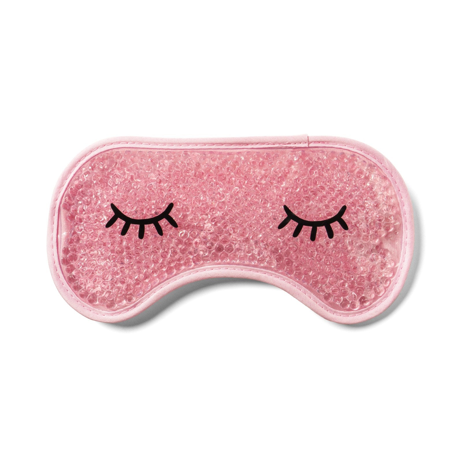 Pink eye mask filled with intelli-gel microbeads with black eyelash design