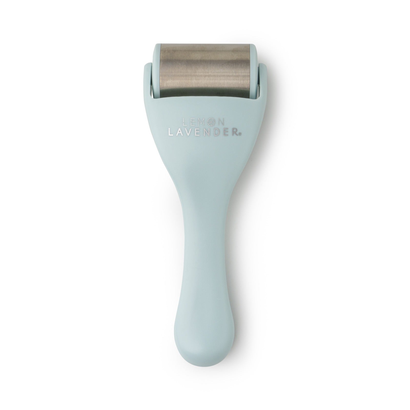 Light blue roller with silver top on a white background